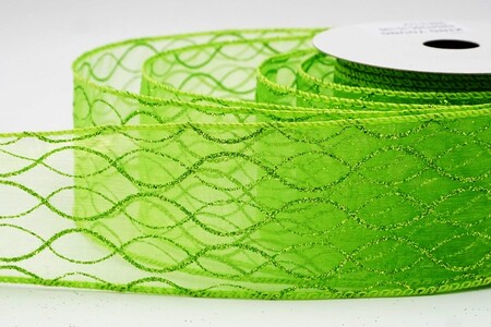 Appelgroen glitterend ogee-rasterdraadlint_KW0472GC-15-190